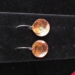 Chic Brass and Copper Hammered Earrings with 925 Wire Hooks
